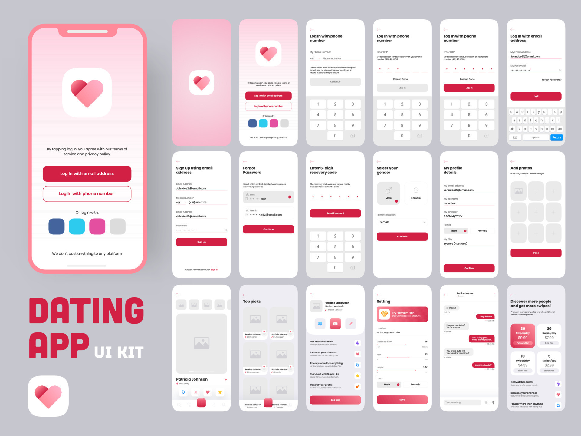 Dating App UI Kit For Responsive Mobile App Or Website With Different 