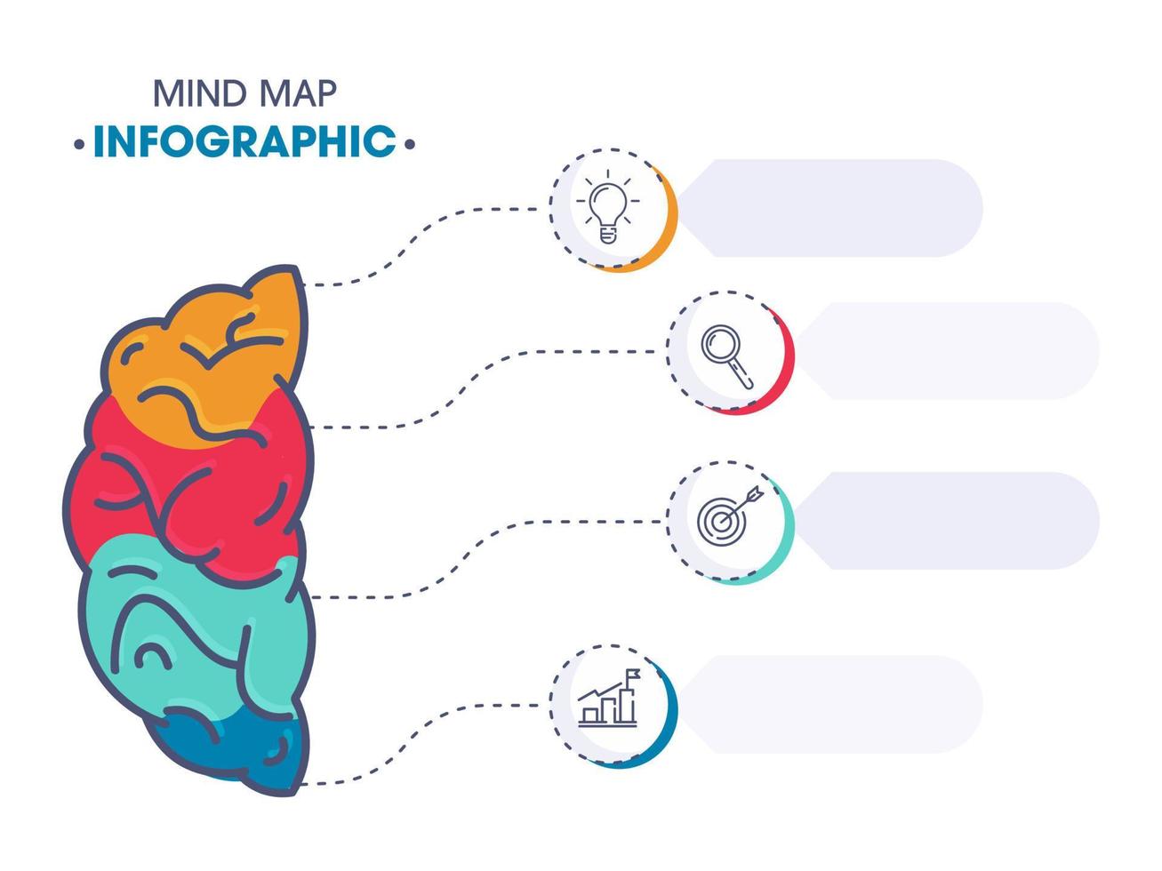 negocio mente mapa infografía con 4 4 paso segmentos en blanco antecedentes. vector