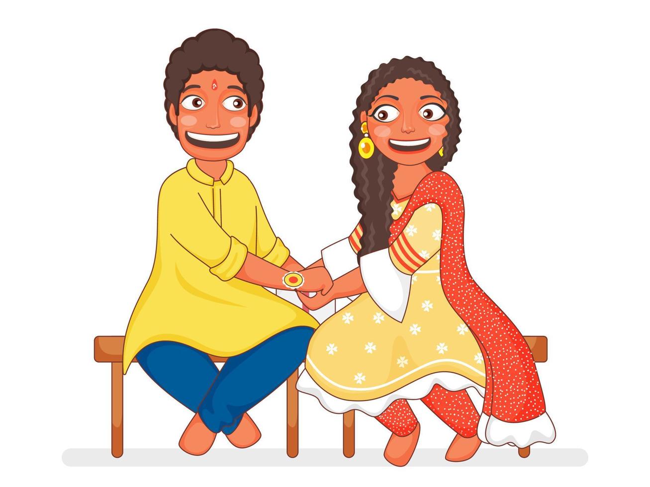 Young Girl Tying Rakhi On Her Brother Wrist For Raksha Bandhan Celebration. vector