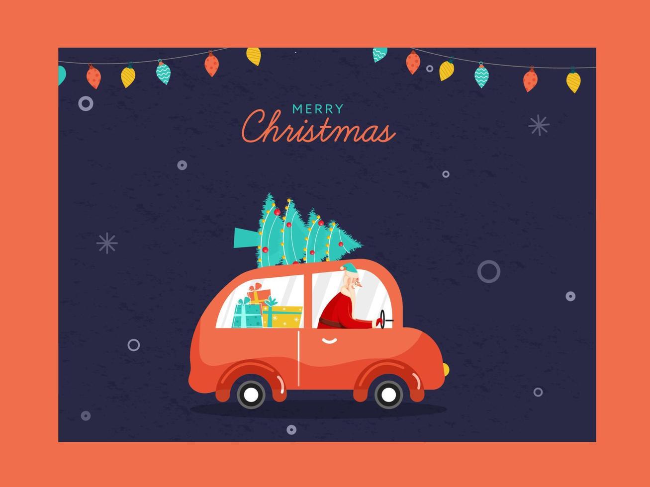 Illustration Of Santa Claus Driving Car With Gift Boxes And Xmas Tree On The Occasion Of Merry Christmas. vector