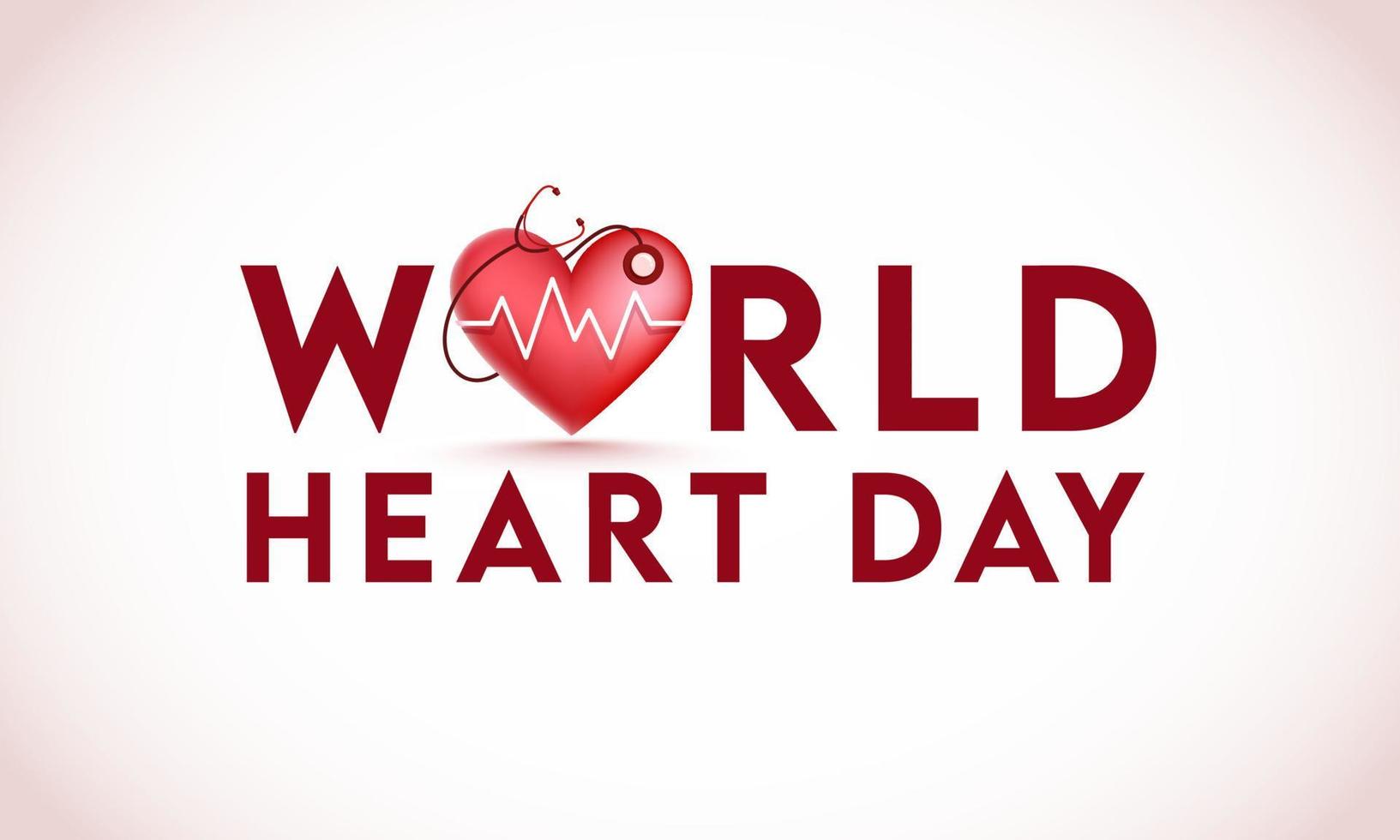 World Heart Day Text with 3D Glossy Heartbeat Checkup By Stethoscope on White Background. vector