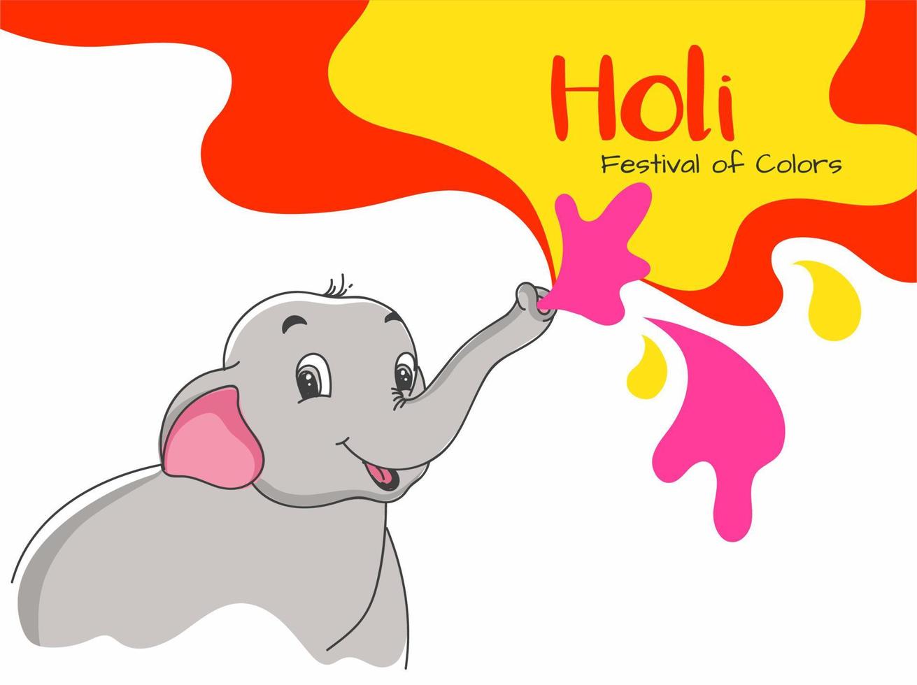 linda elefante pulverización colores con holi festival de colores texto en blanco antecedentes. vector