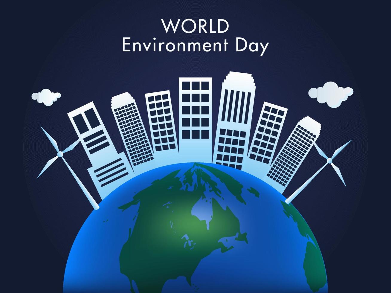 Illustration of Gradient Earth Globe with Buildings and Windmills for World Environment Day Concept. vector