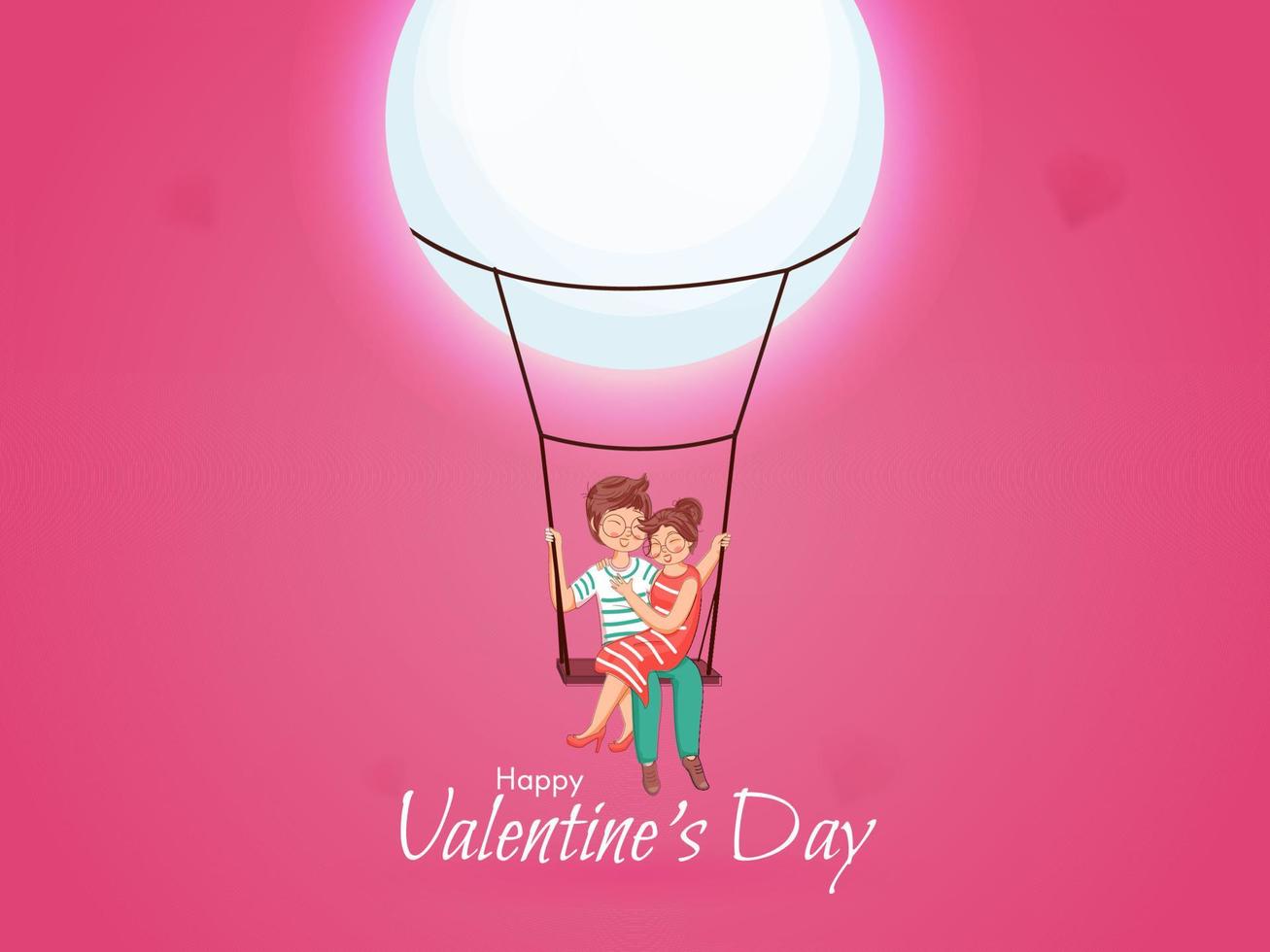 ilustración de linda joven Pareja sentado en columpio con lleno Luna para contento San Valentín día concepto. vector