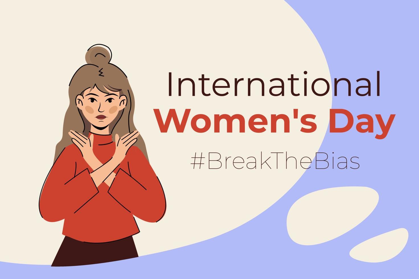 International Women's Day. Break The Bias campaign. March 8. different but equal girl crossed arms. vector