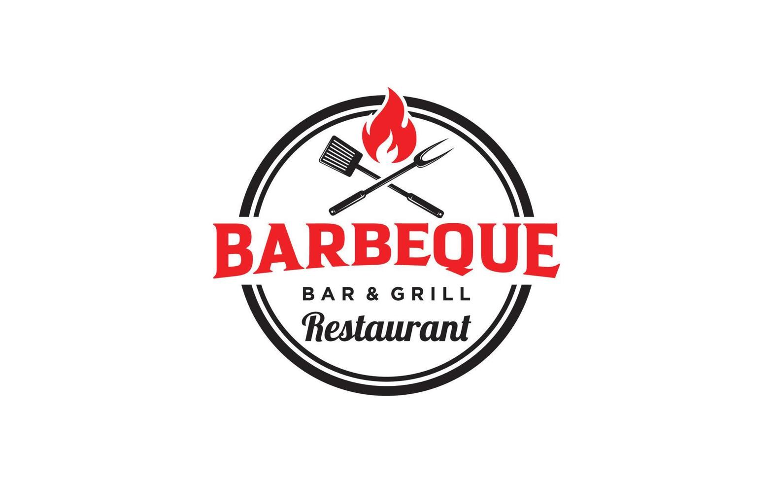 Fire Flame Vintage Retro BBQ Grill, Barbecue, Barbeque Label Stamp Logo design template vector