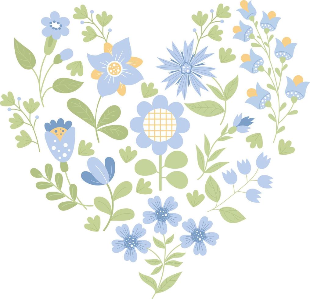 corazón floral de flores azules vector