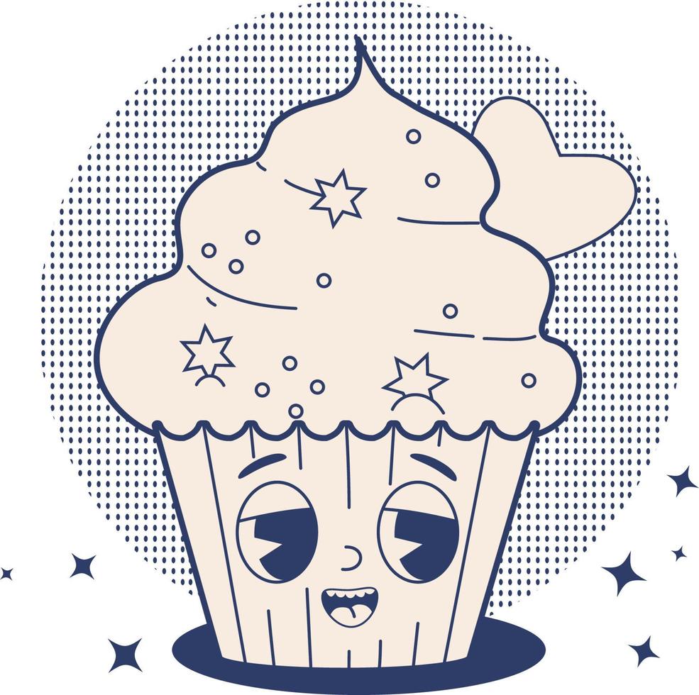 Retro  groovy  cupcake. Monochrome palette vector