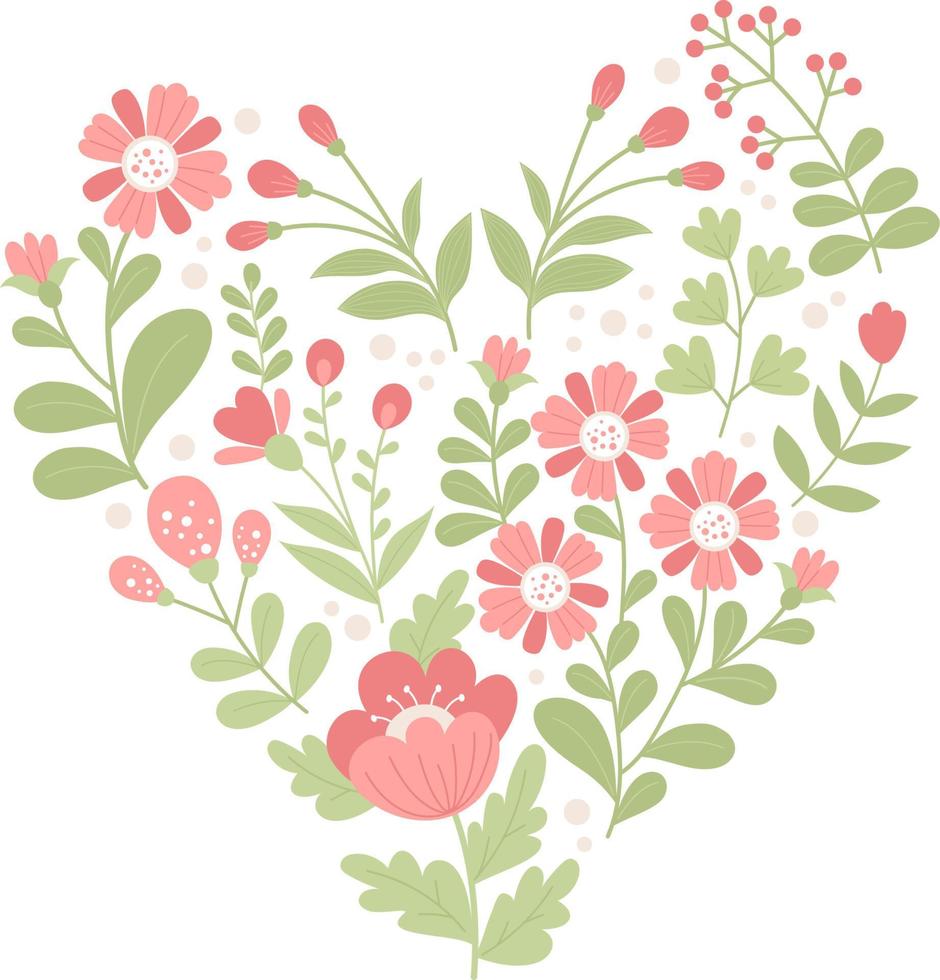 corazón floral de flores rojas vector