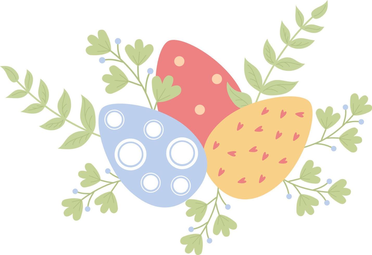huevos de pascua con hojas vector