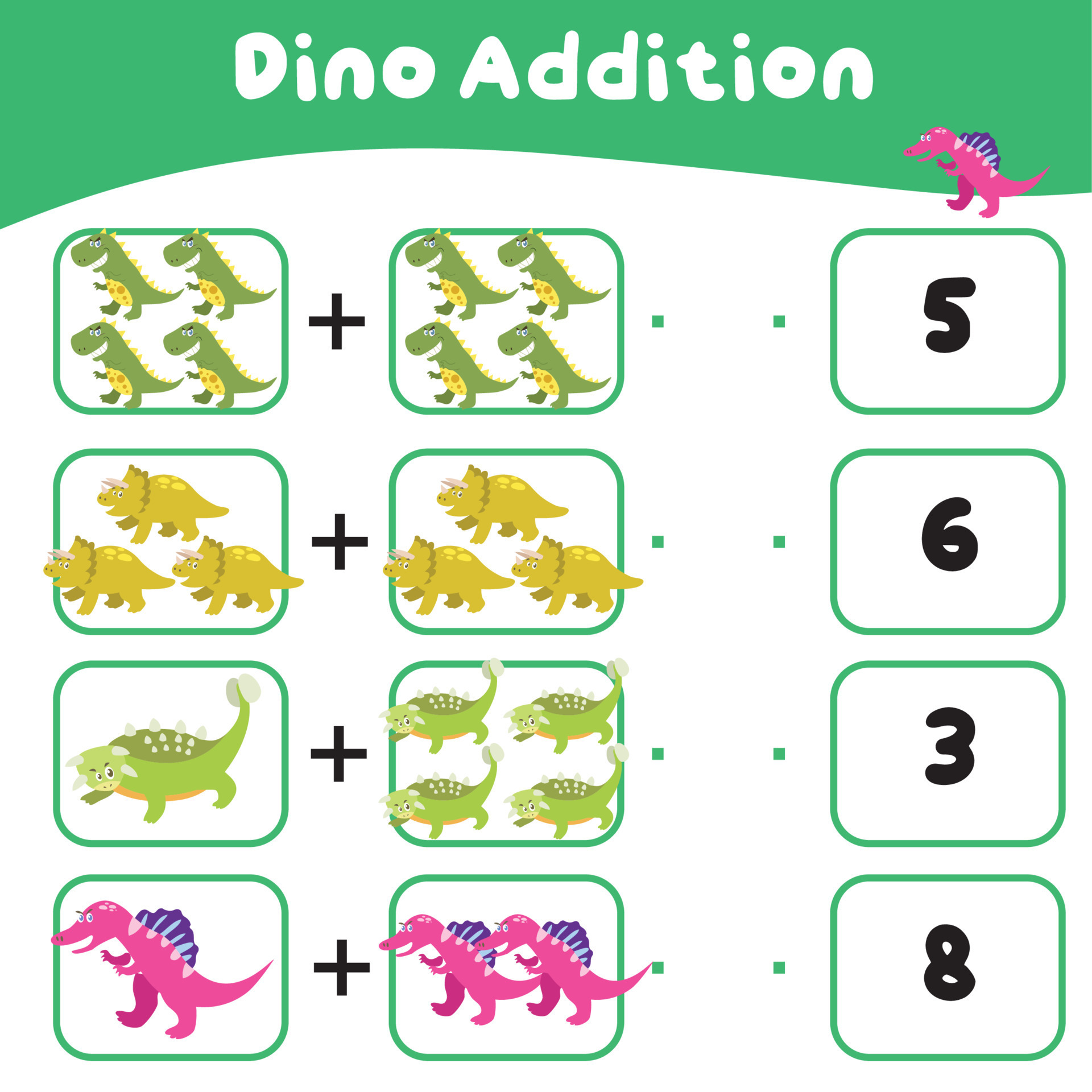 Dinosaurs theme Math Game worksheet. Mathematic activity for children