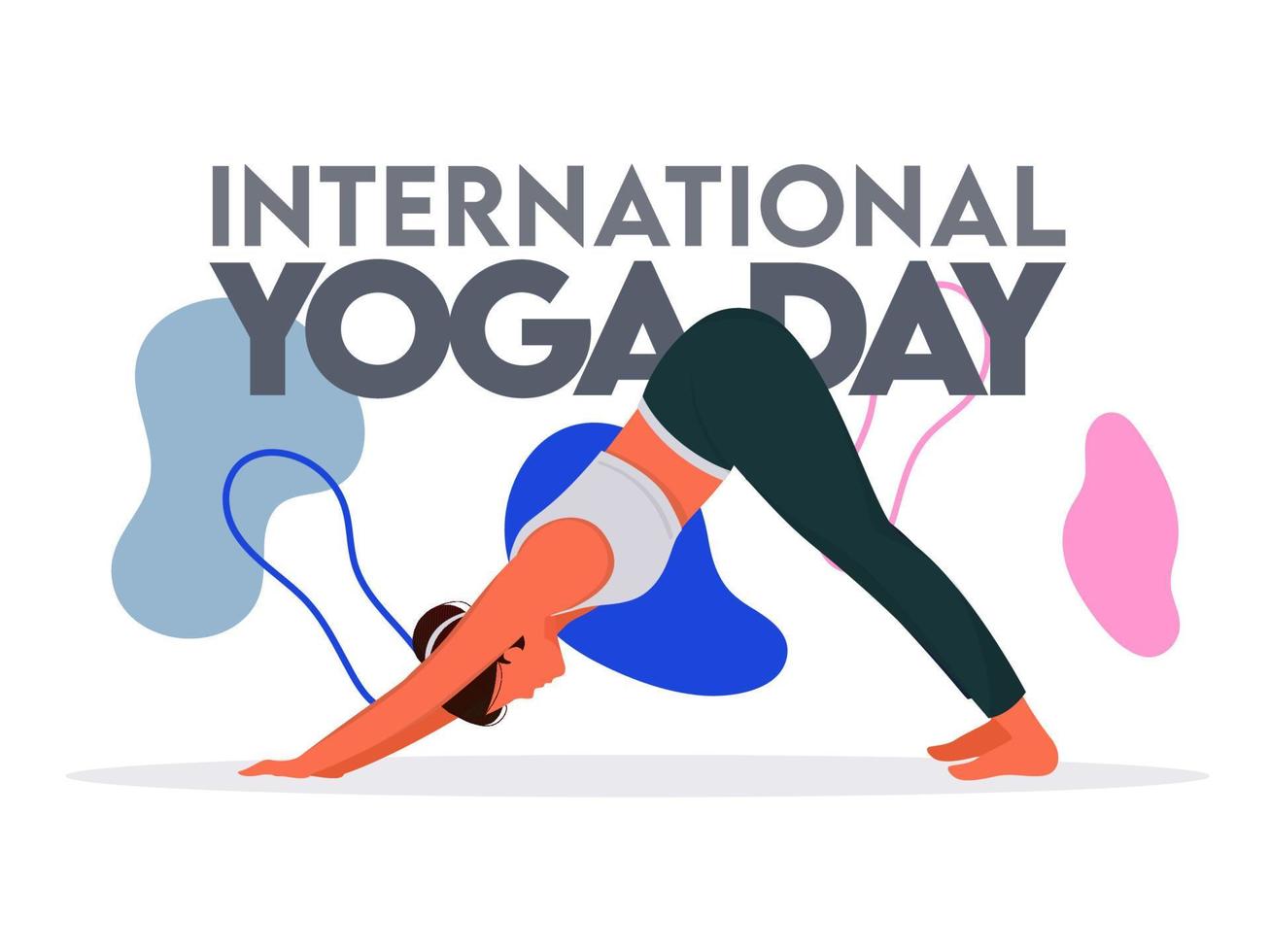 Young Woman Doing Exercise in Adho Mukha Svanasana Pose for International Yoga Day Concept. vector