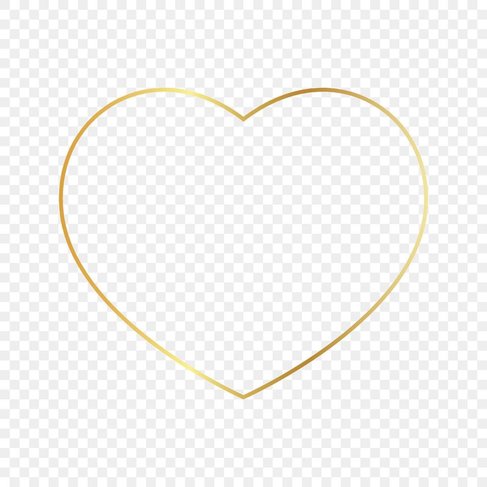 Gold glowing heart shape frame isolated on transparent background. Shiny frame with glowing effects. Vector illustration.