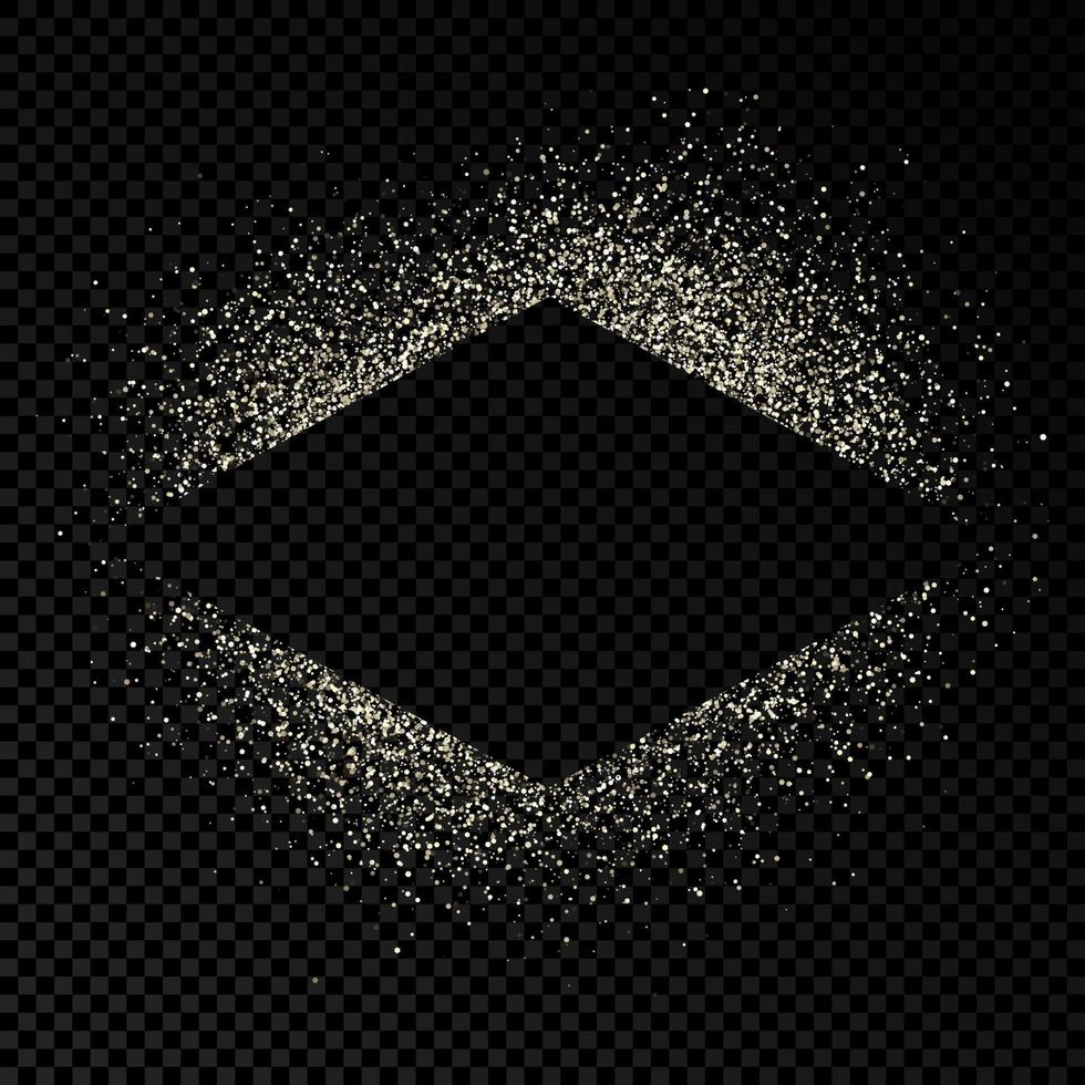 Rhombus frame with silver glitter on dark transparent background. Empty background. Vector illustration.