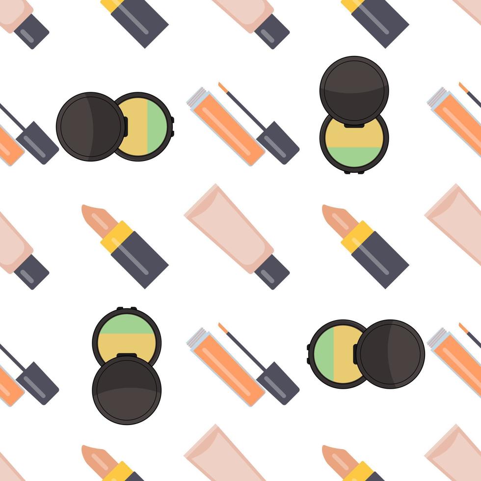 Seamless pattern with makeup items in flat style. Vector illustration.