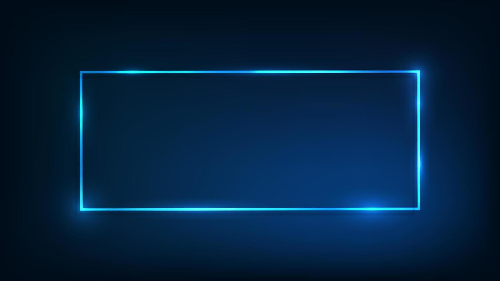 Neon rectangular frame with shining effects on dark background. Empty glowing techno backdrop. Vector illustration.