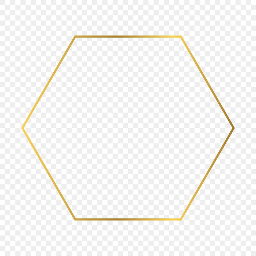 Gold glowing hexagon frame isolated on transparent background. Shiny frame with glowing effects. Vector illustration.