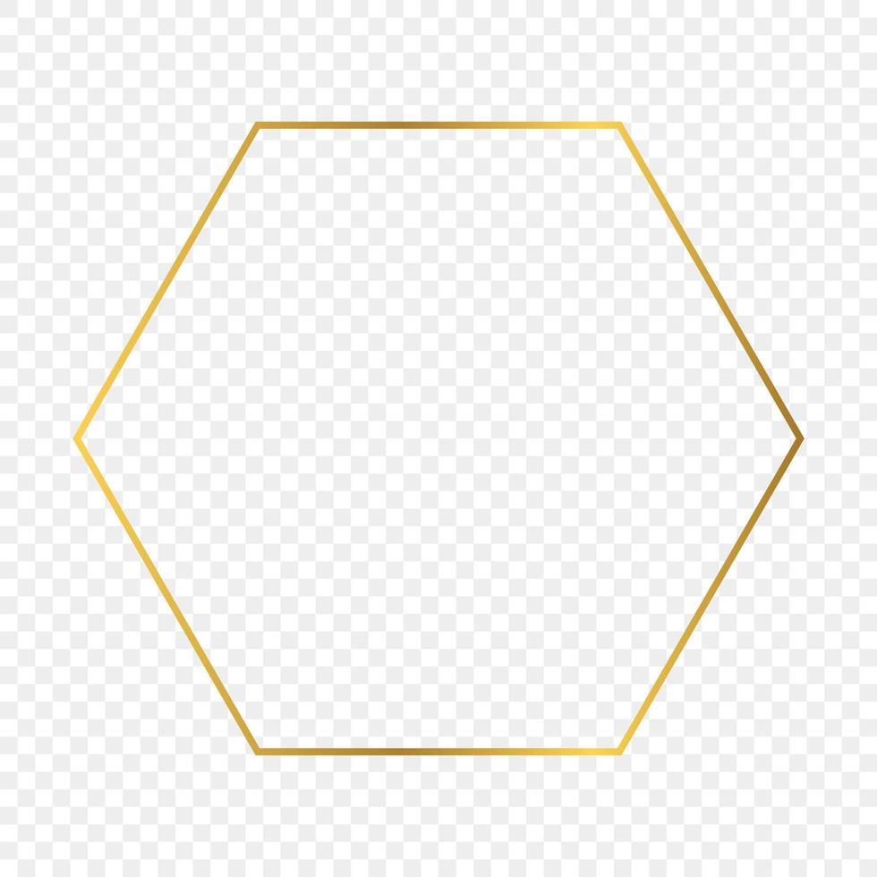 Gold glowing hexagon frame isolated on transparent background. Shiny frame with glowing effects. Vector illustration.