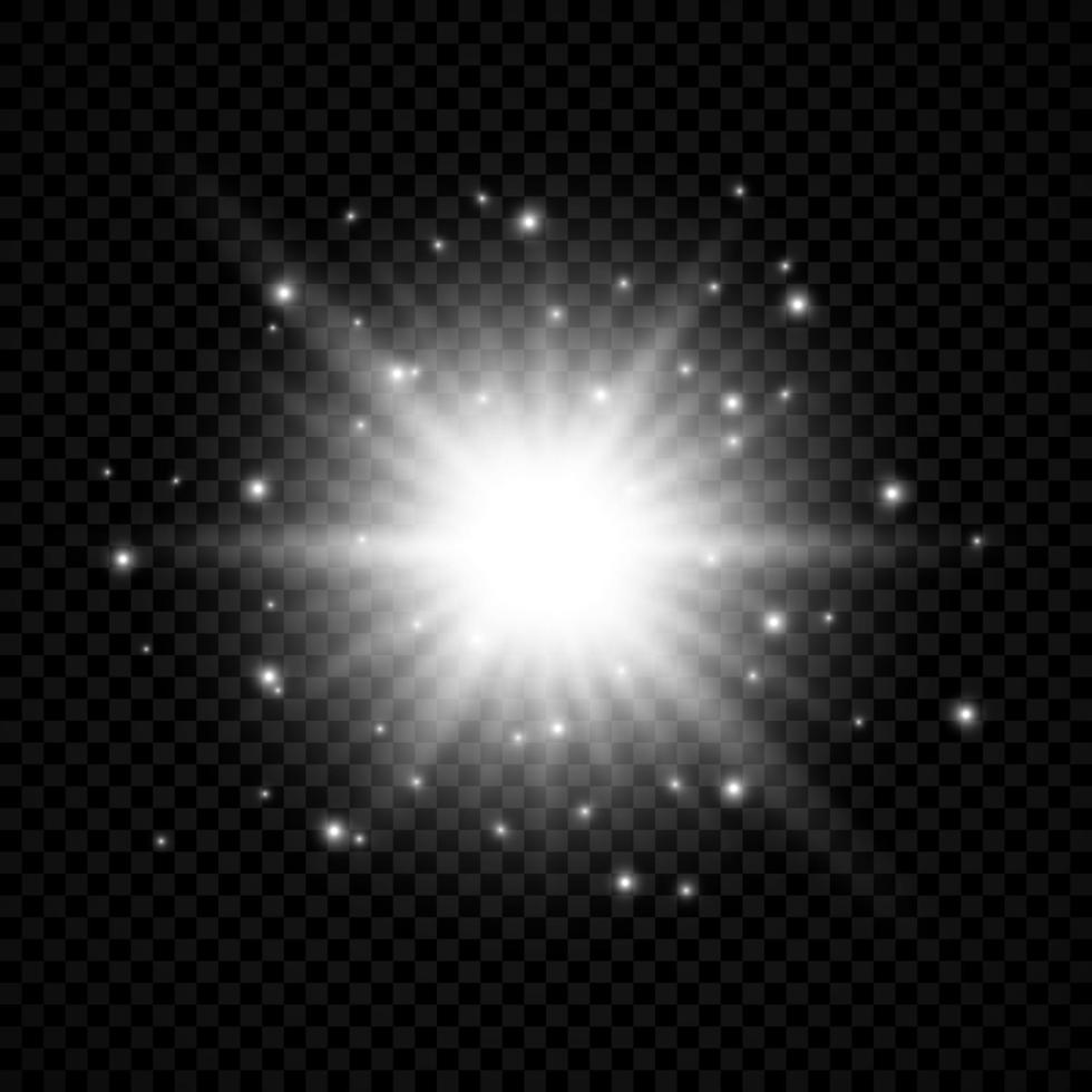 Light effect of lens flares. White glowing lights starburst effects with sparkles vector