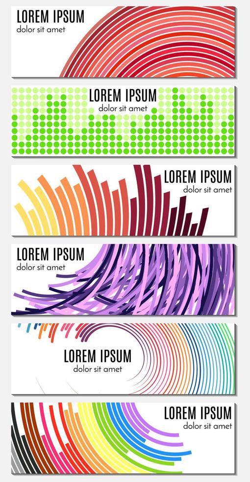 Set of six colorful abstract header banners with curved lines and place for text. Vector backgrounds for web design.