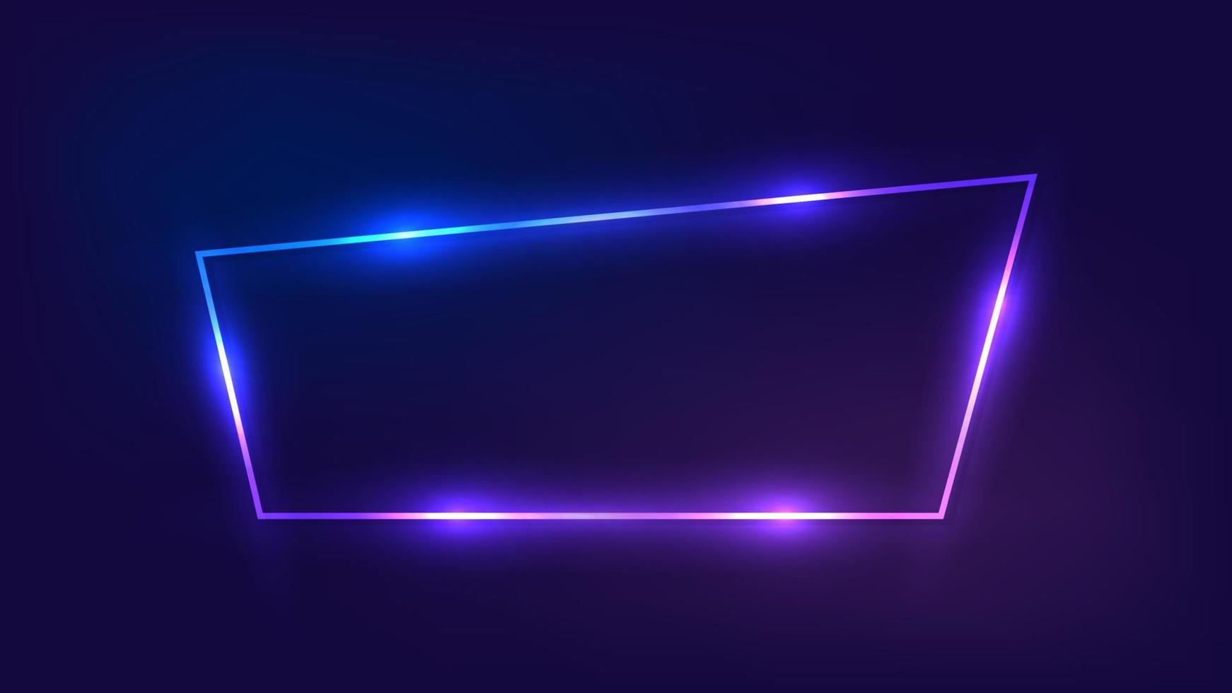 Neon frame with shining effects on dark background. Empty glowing techno backdrop. Vector illustration.