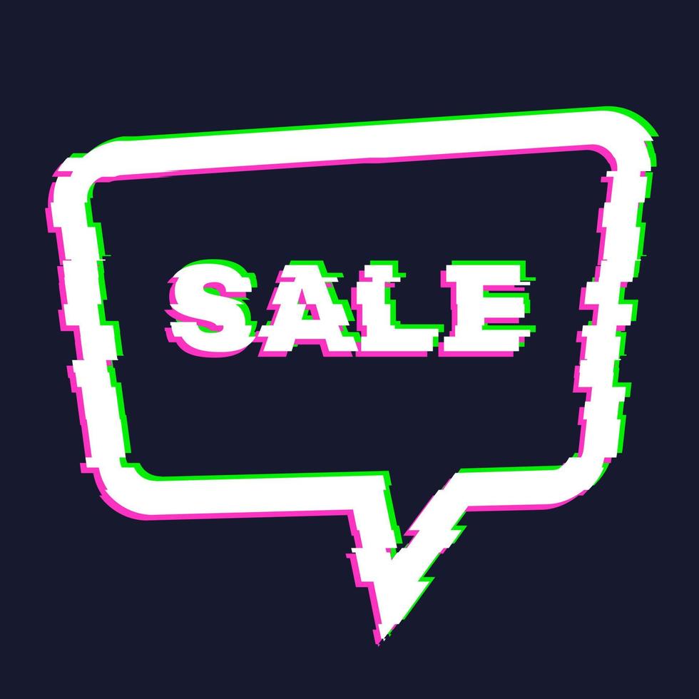 Distorted glitch sale banner with error effect on the edges and in text. Vector illustration.