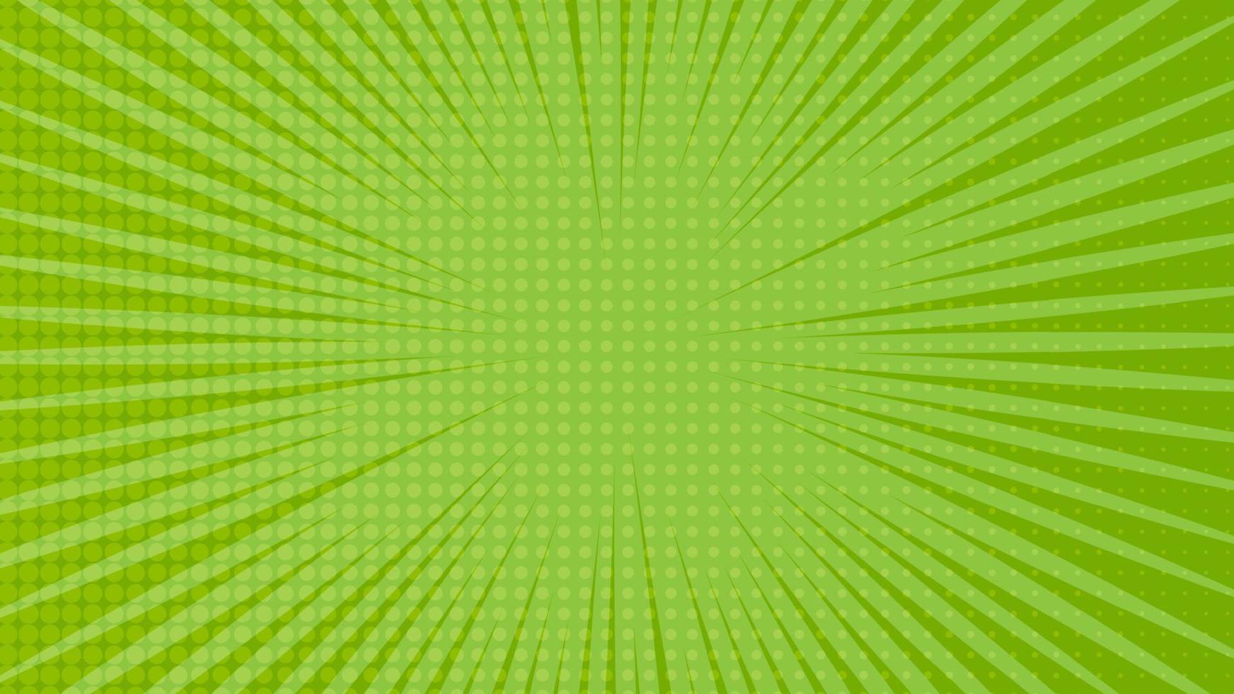 verde cómic libro página antecedentes en popular Arte estilo con vacío espacio. modelo con rayos, puntos y trama de semitonos efecto textura. vector ilustración