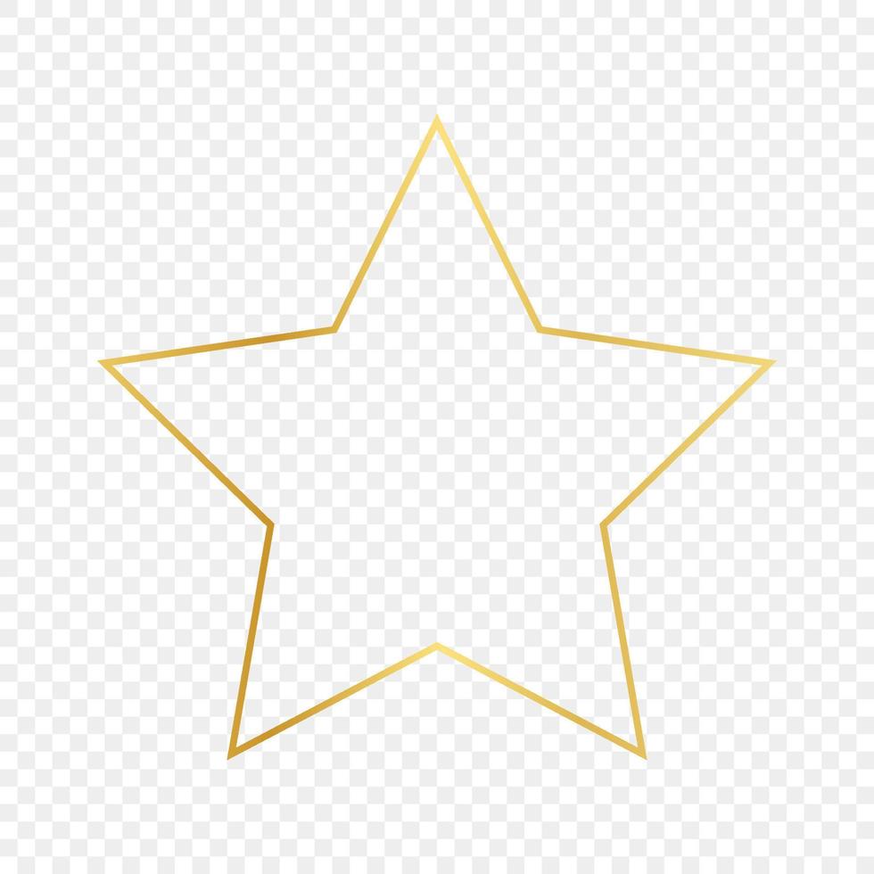 Gold glowing star shape frame isolated on transparent background. Shiny frame with glowing effects. Vector illustration.