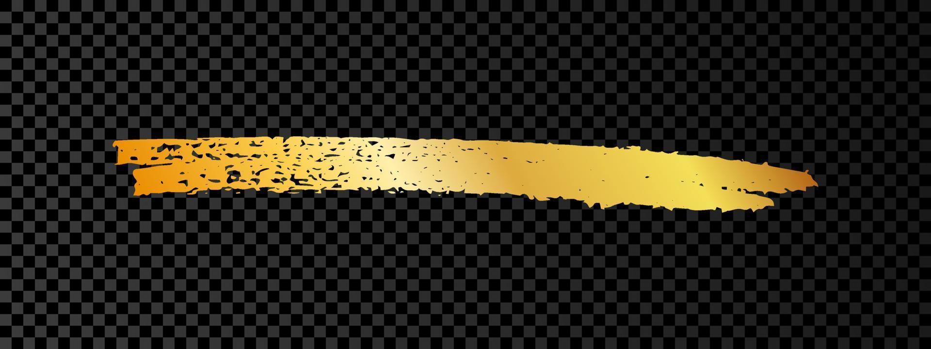 Gold paint brush smear stroke. Abstract gold glittering sketch scribble smear on dark transparent background. Vector illustration.