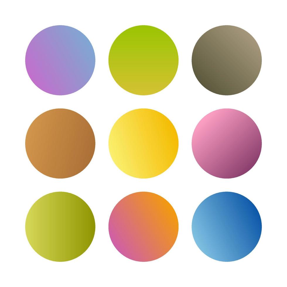 Round gradients spheres. Set of nine trendy multicolored Gradients. Vector illustration