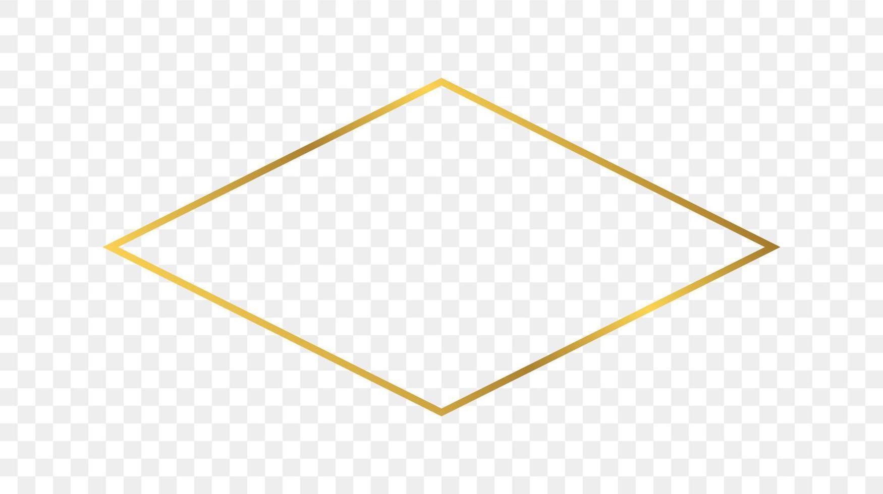 Gold glowing rhombus shape frame isolated on transparent background. Shiny frame with glowing effects. Vector illustration.