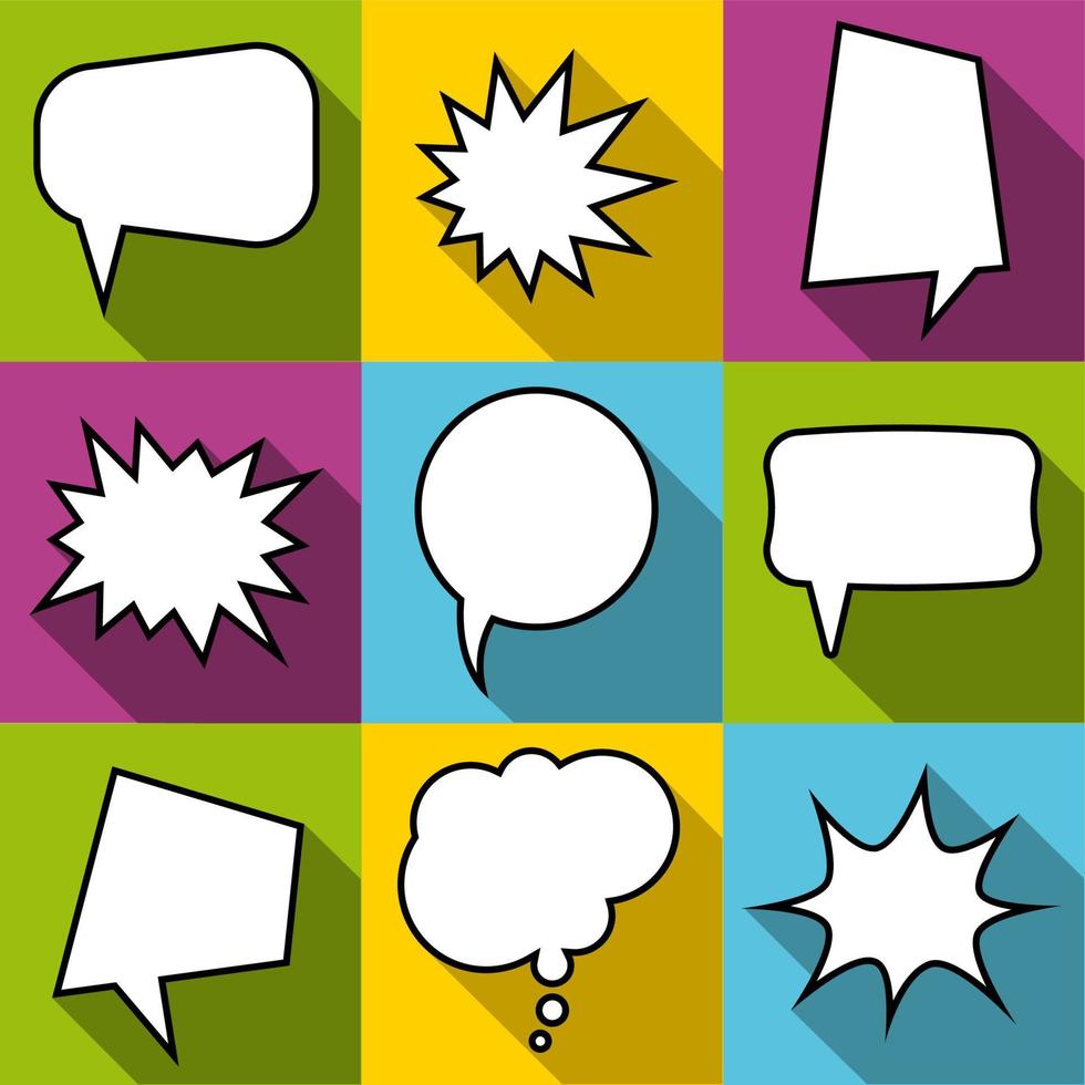 conjunto de nueve burbujas de discurso de globo cómico de dibujos animados en estilo plano. elementos de cómics de diseño sin frases. ilustración vectorial vector