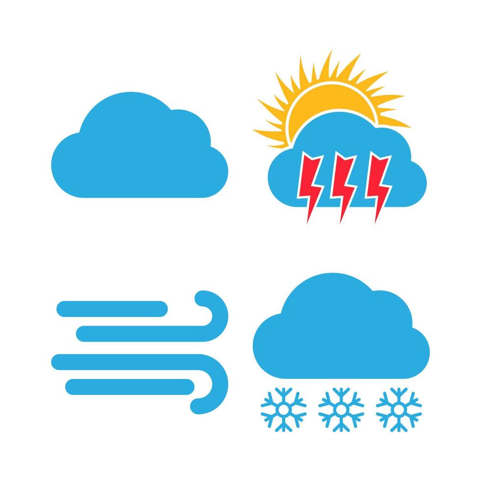 Set of four Weather Icons. Multicolored icons for different weather conditions. Vector illustration.