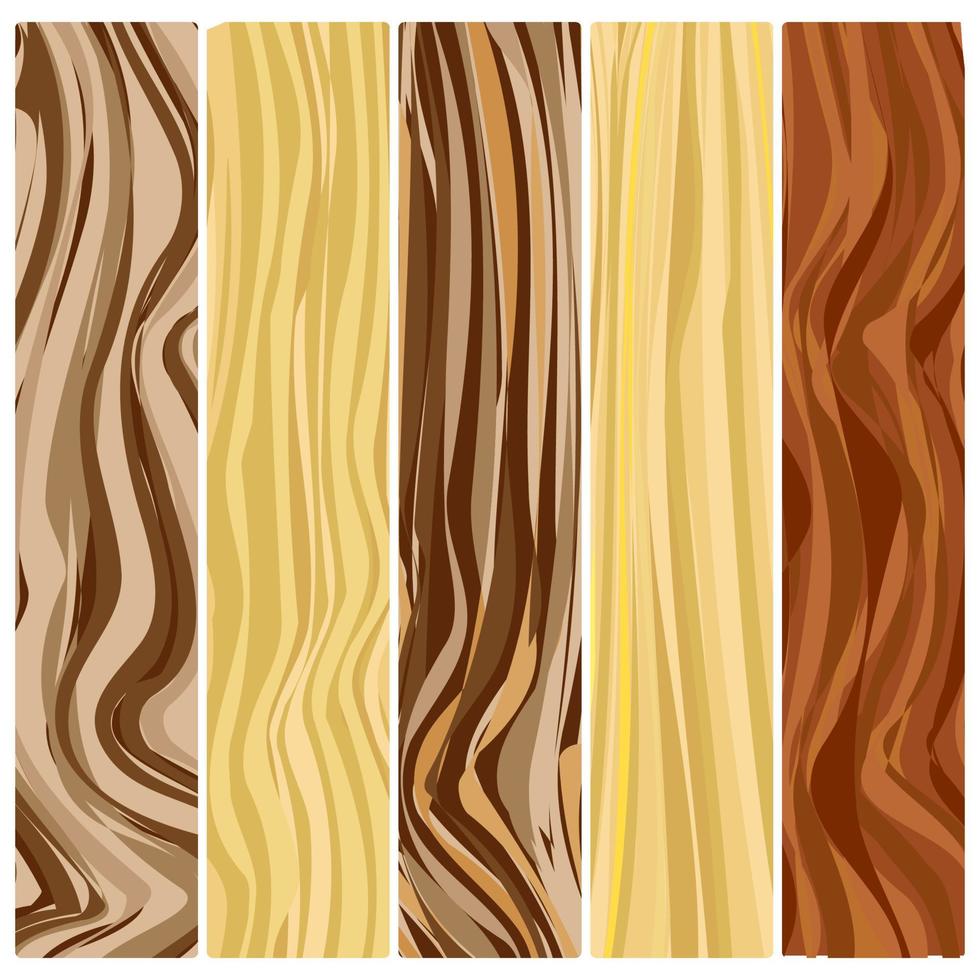 Five wooden boards. Vector abstract wood texture in flat design.