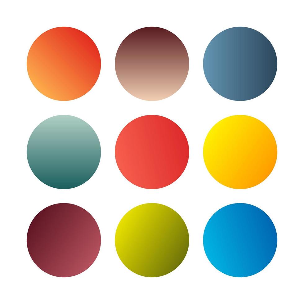 Round gradients spheres. Set of nine trendy multicolored Gradients. Vector illustration