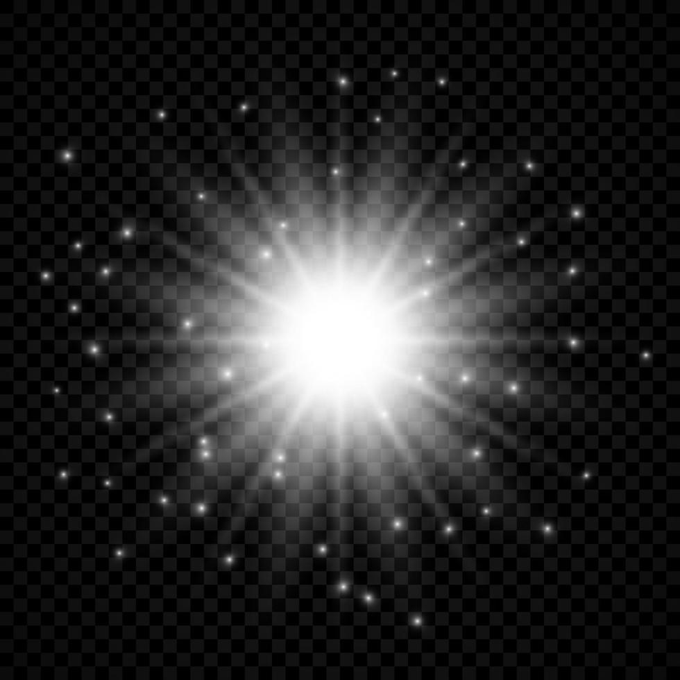 Light effect of lens flares. White glowing lights starburst effects with sparkles vector