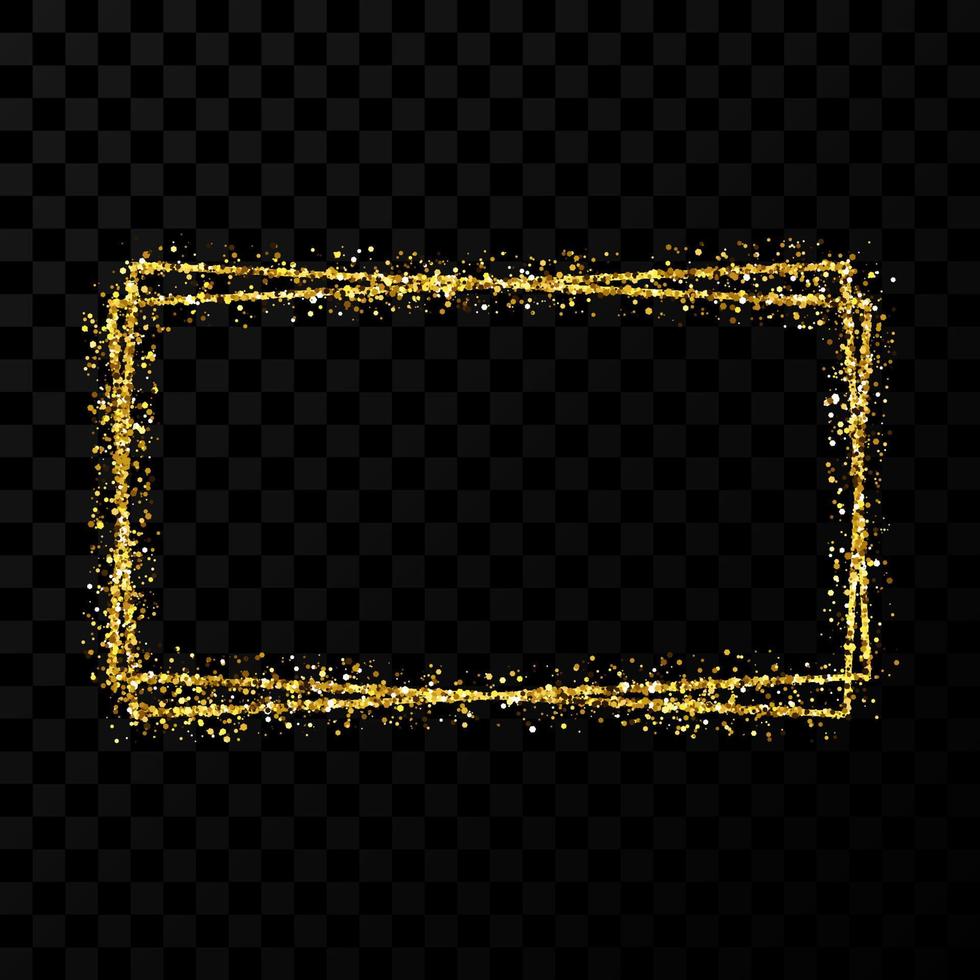 Gold double rectangle frame. Modern shiny frame with light effects isolated on dark vector