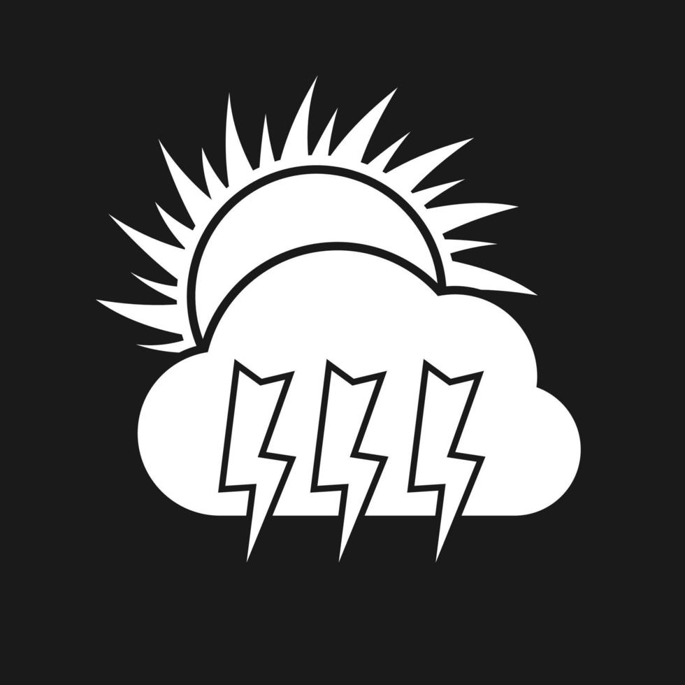 Sunny day thunderstorm weather Icon. White weather icon on dark background. Vector illustration.