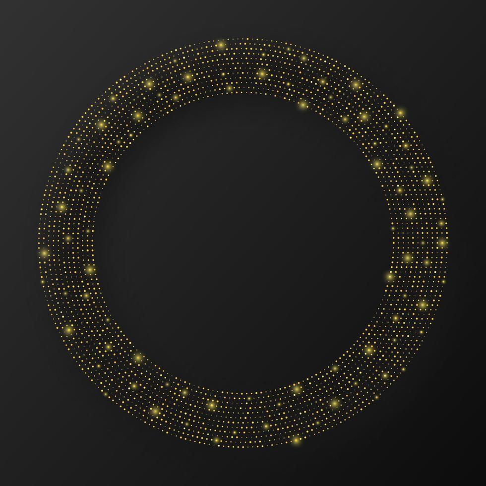 Abstract gold glowing halftone dotted background. Gold glitter pattern in circle form. Circle halftone dots. Vector illustration