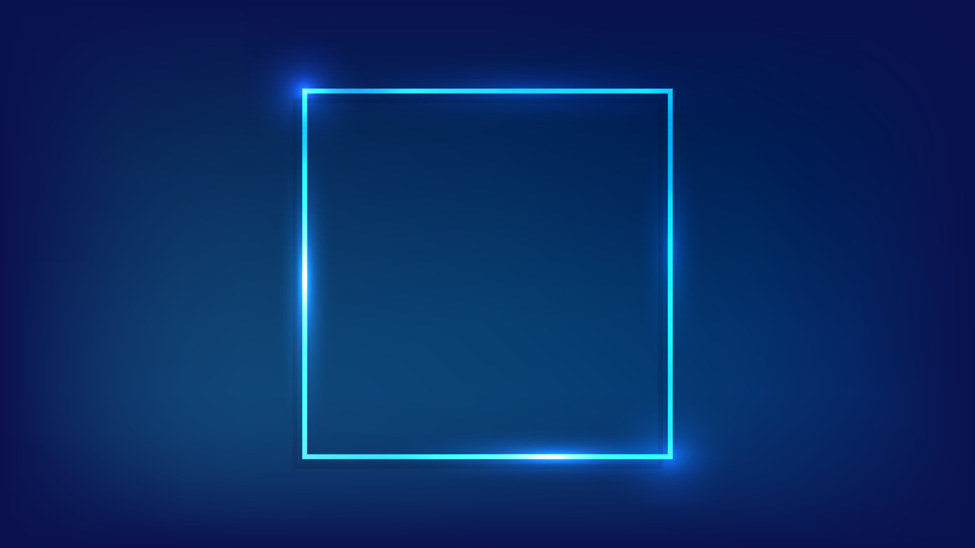 Neon square frame with shining effects on dark background. Empty