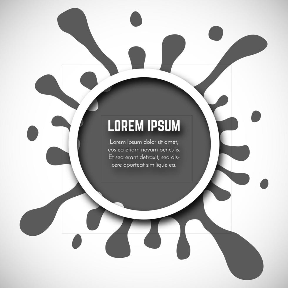 Dark Hand Drawn Paint Splash with small splashes and white circle with place for your text. Vector illustration