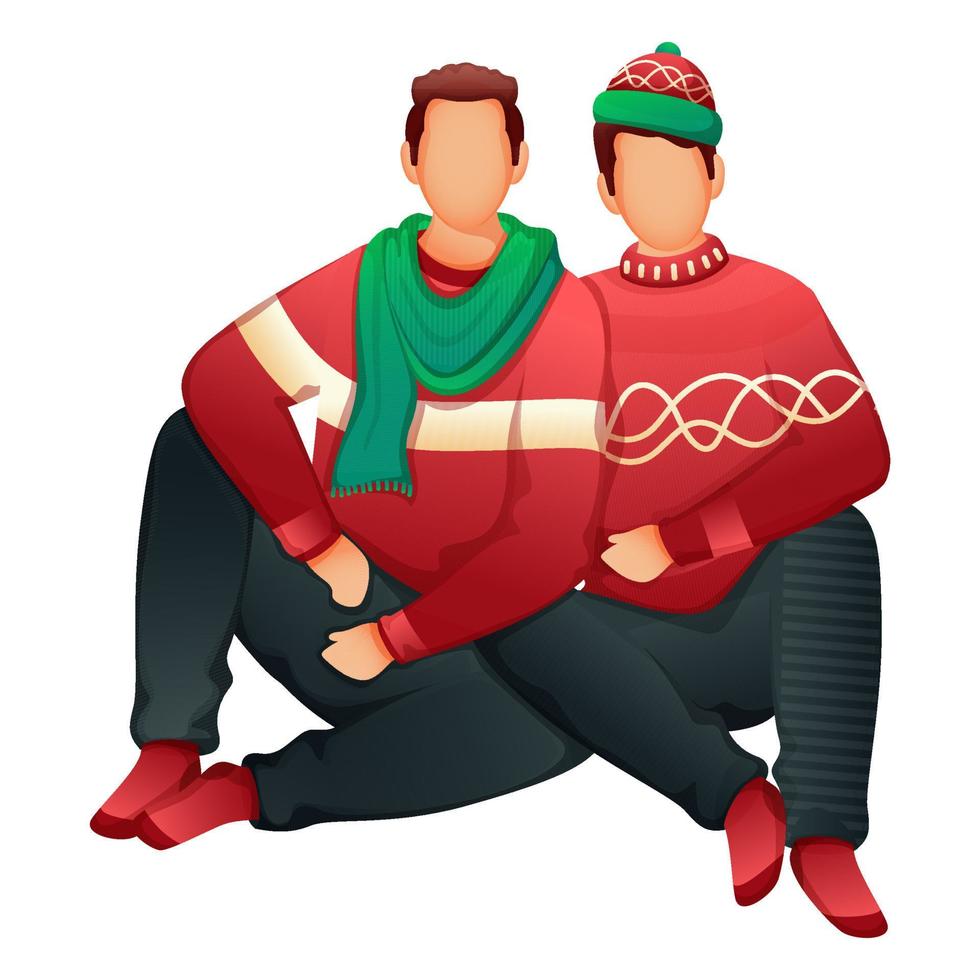 Faceless Men Wearing Woolen Clothes In Sitting Pose. vector