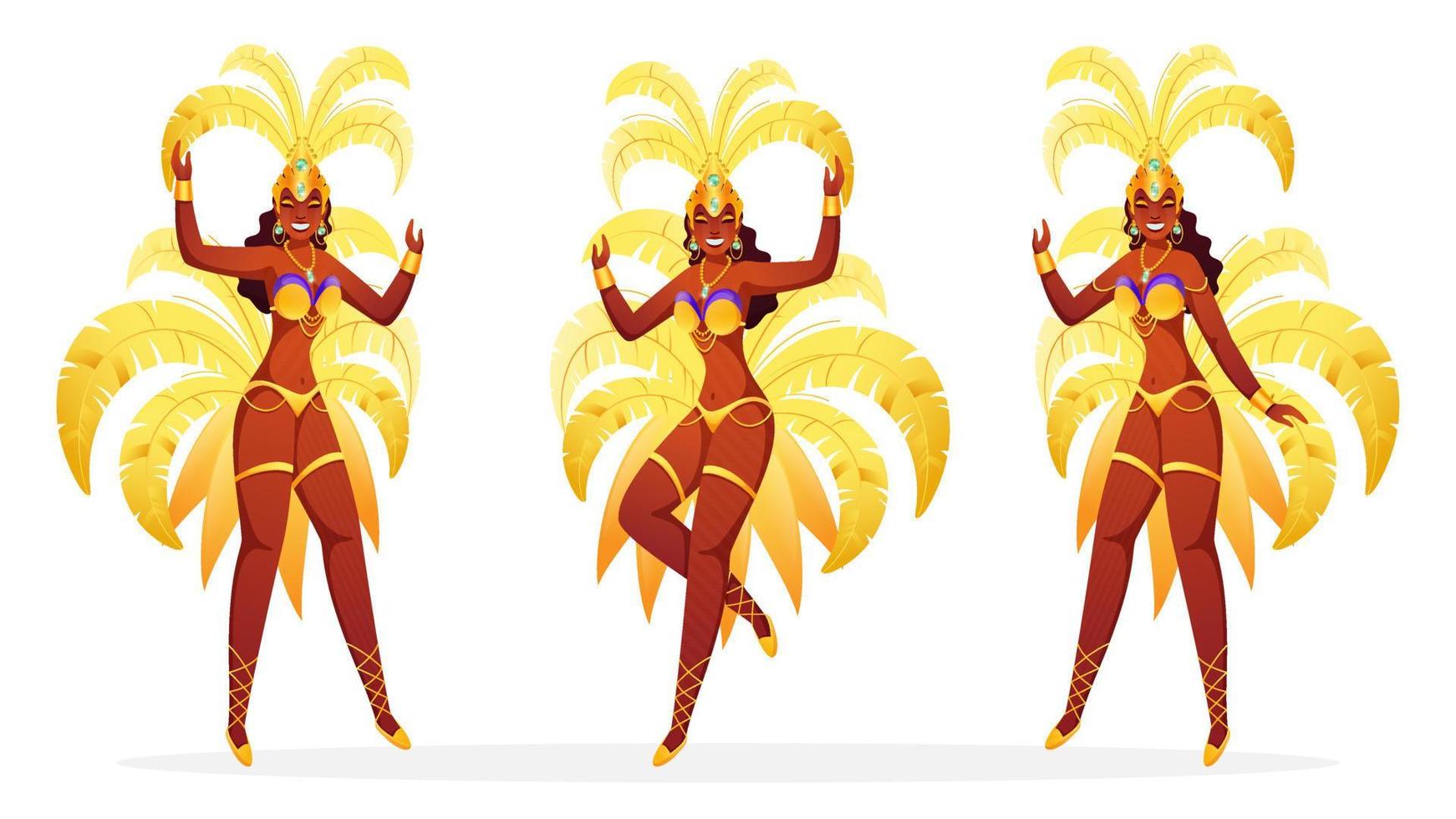 conjunto de brasileño hembra samba bailarines en blanco antecedentes. vector