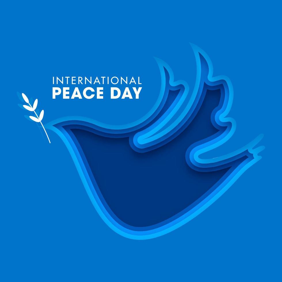 International Peace Day Text on Blue Paper Layer Cut Dove Bird Shape Background. vector