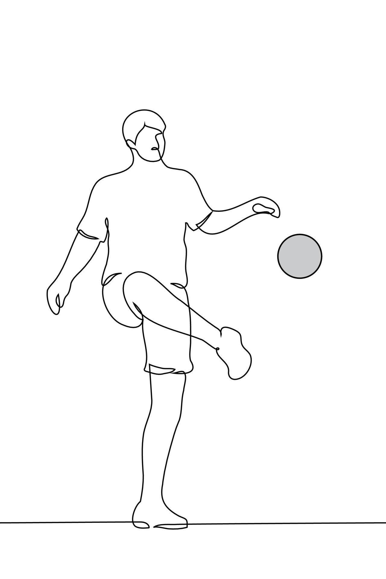 full length man with leg raised to kick a ball flying in the air one