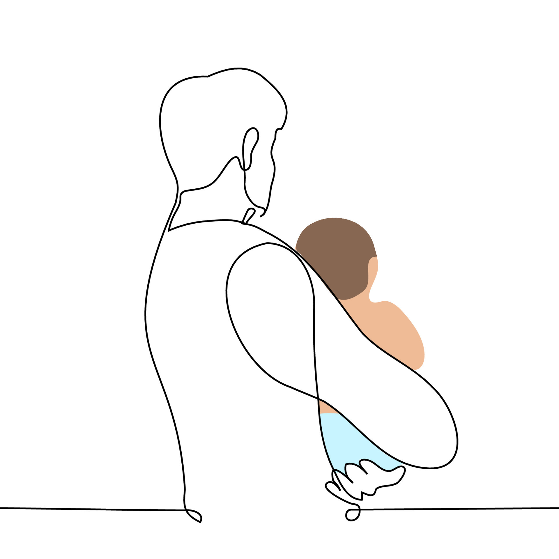 man holding a baby in a diaper in his arms one line drawing vector