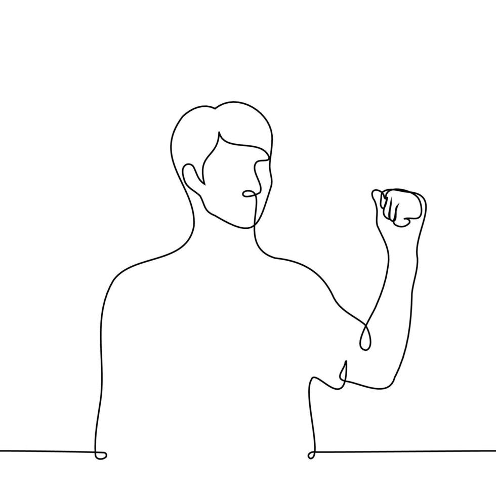 man standing with full fist - one line drawing vector. concept wish good luck, let's go, korean phrase - fighting vector