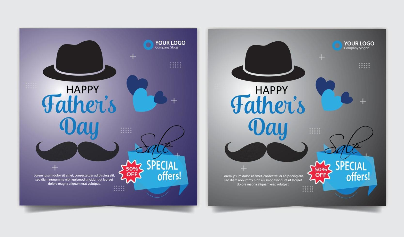 vector happy father's day greeting card design with dotted bow tie, mustache and red heart on blue background