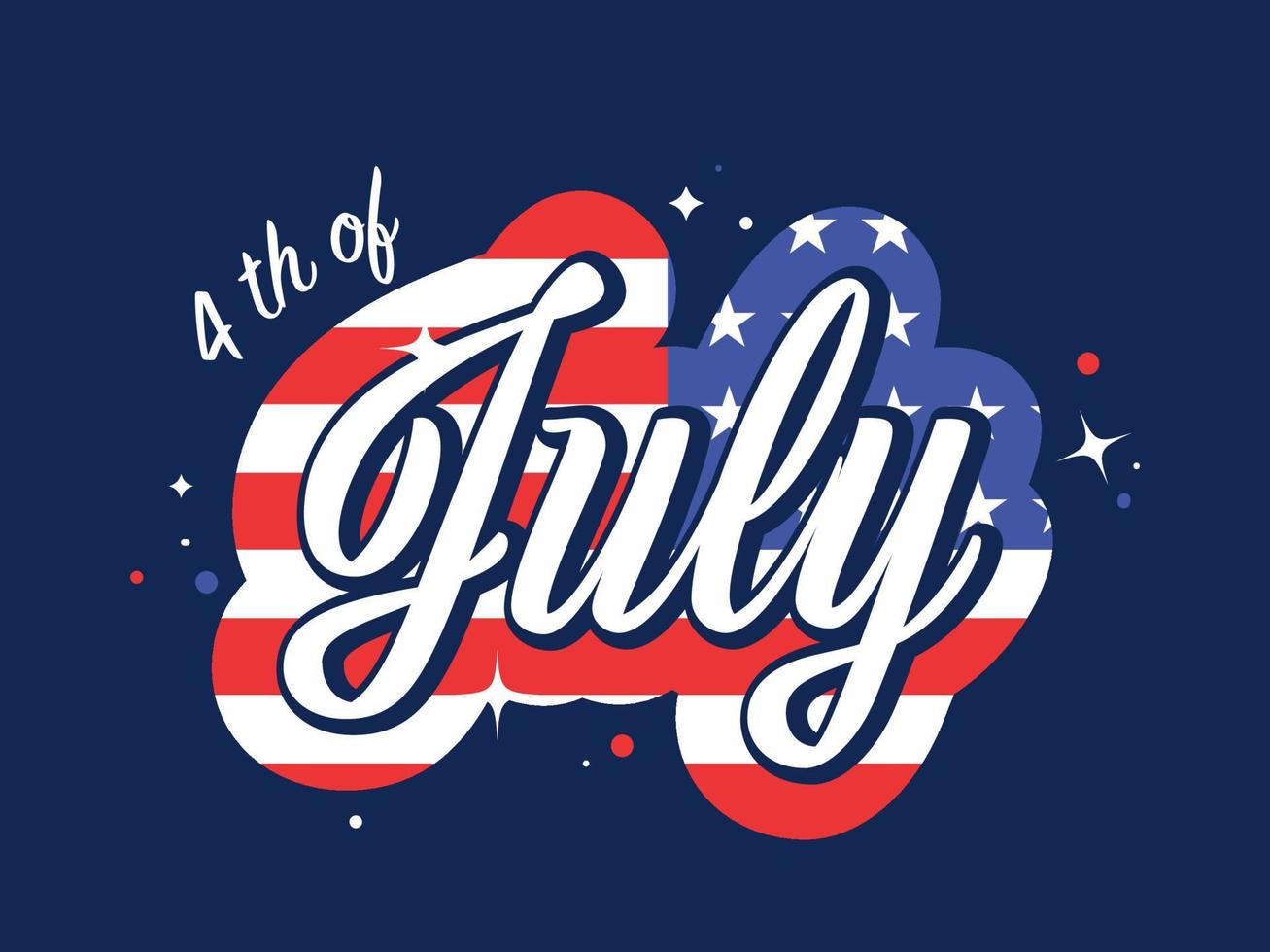 4th Of July Calligraphy on American Flag and Blue Background. vector