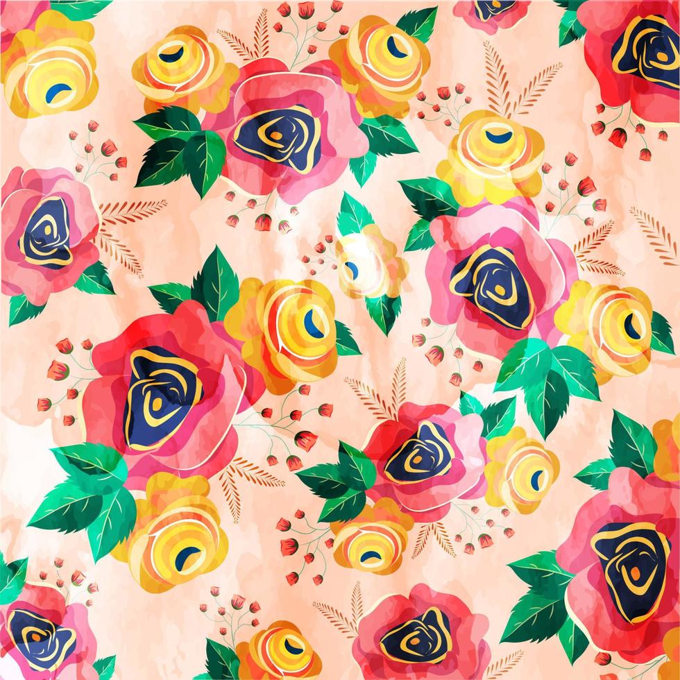 Watercolor Effect Rose Flowers with Leaves Decorated Background. vector